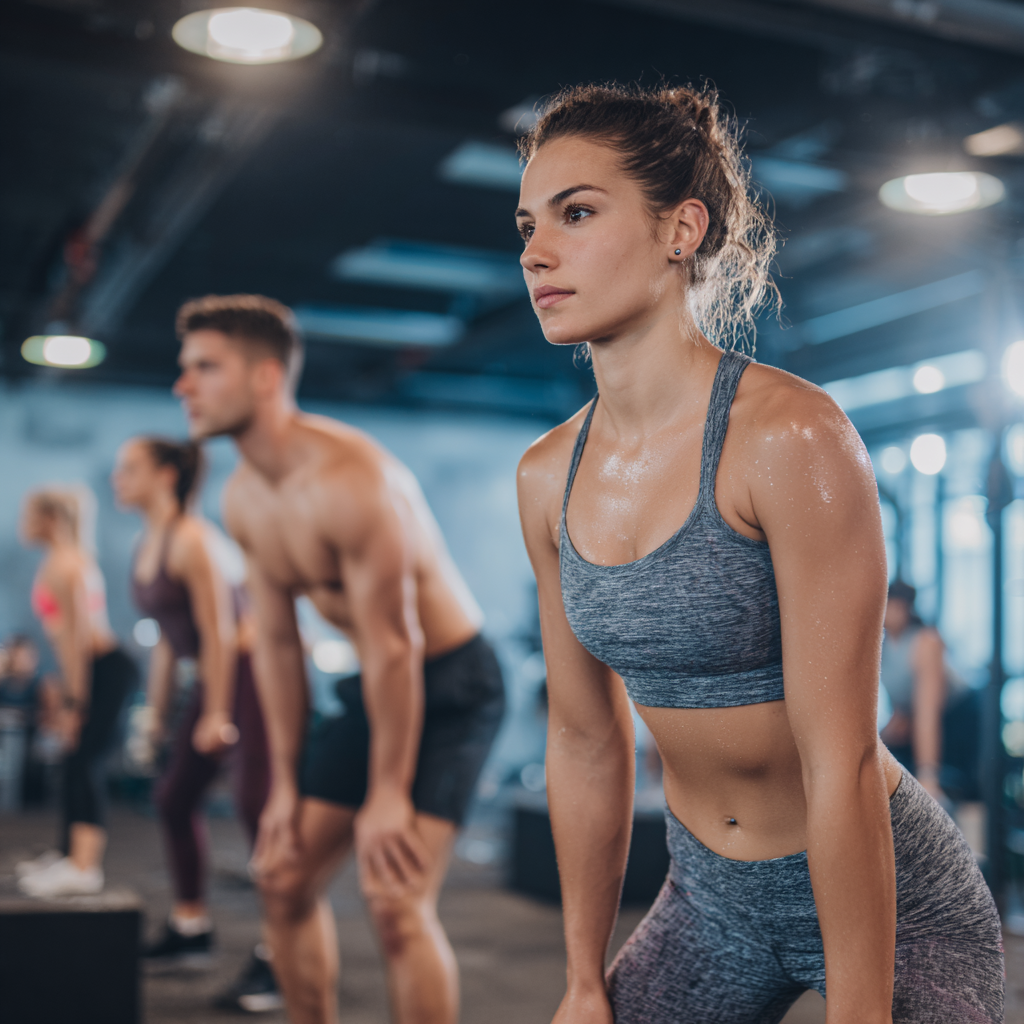 Skupina spokojených dospělých lidí z Čech různého věku provádějící rehabilitační cvičení